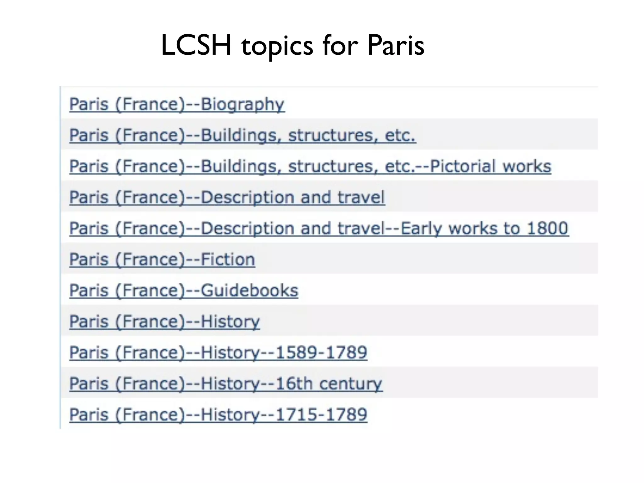 LCSH topics for Paris
 