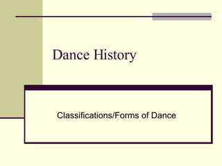 Dance History Classifications/Forms of Dance 