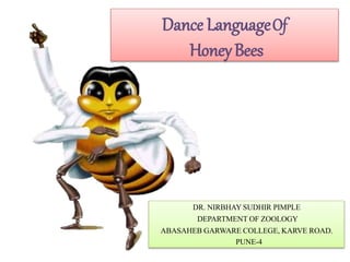 Dance LanguageOf
HoneyBees
DR. NIRBHAY SUDHIR PIMPLE
DEPARTMENT OF ZOOLOGY
ABASAHEB GARWARE COLLEGE, KARVE ROAD.
PUNE-4
 