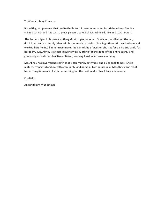 letter of recommendation for a volunteer