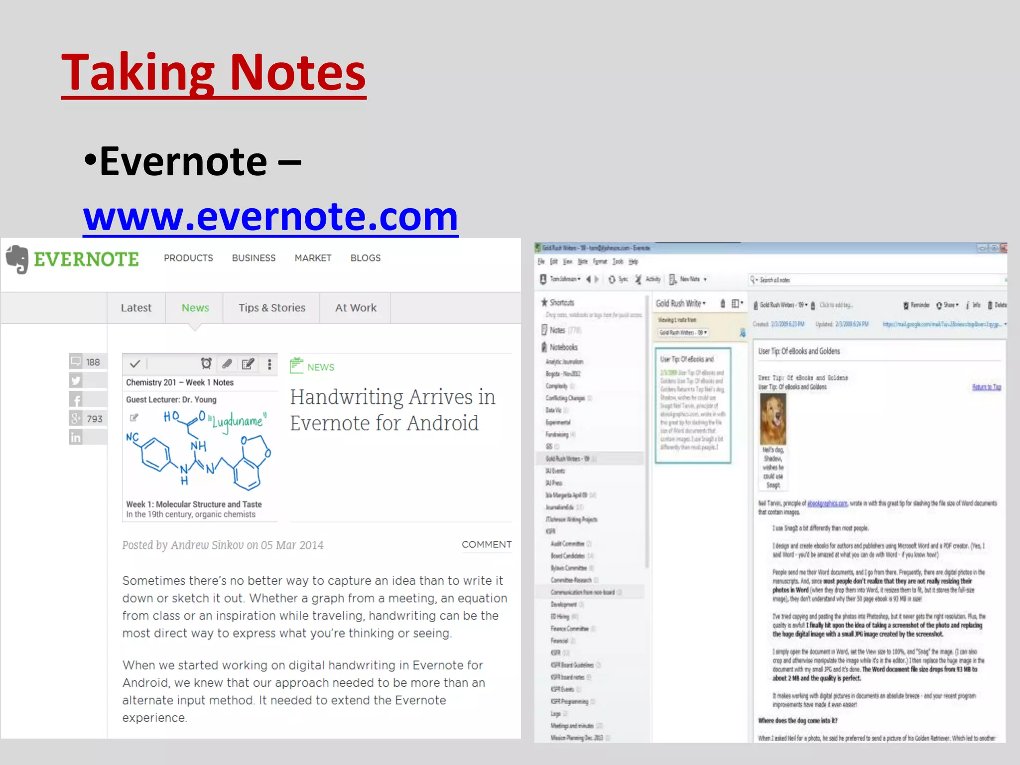 Taking Notes
•Evernote –
www.evernote.com
Free and premium
23
 