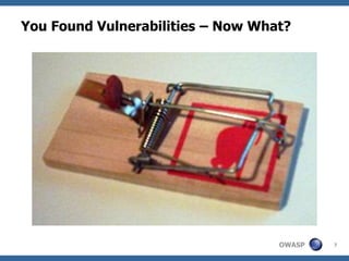 You Found Vulnerabilities – Now What?




                                   OWASP   7
 