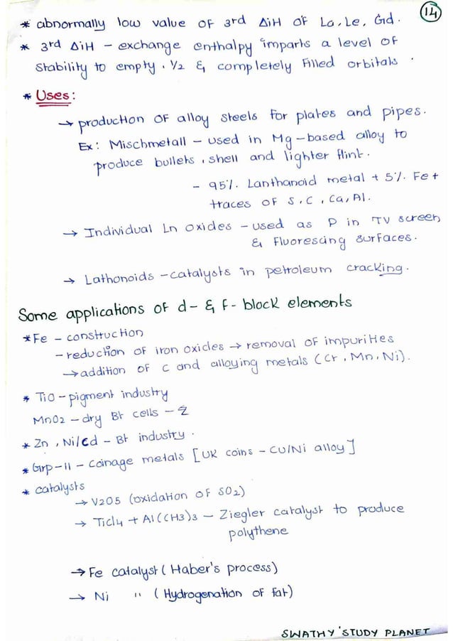 D And F Block Elements Notes Pdf