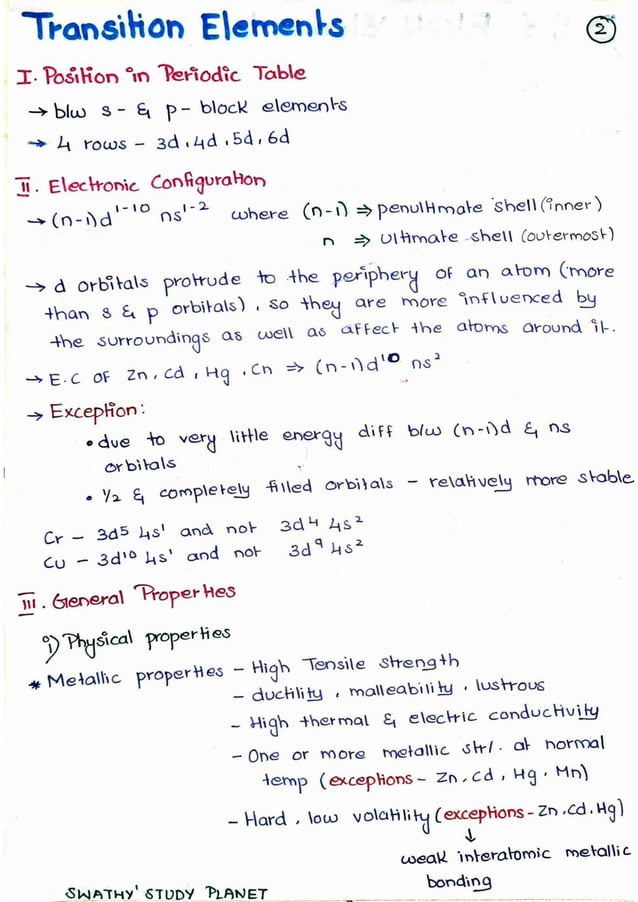D And F Block Elements Notes Pdf