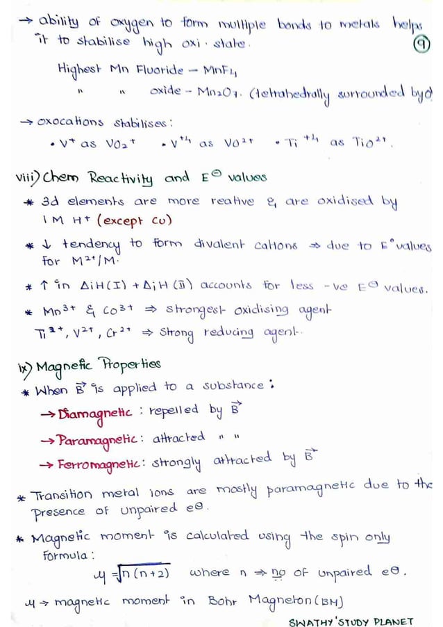 D And F Block Elements Notes Pdf