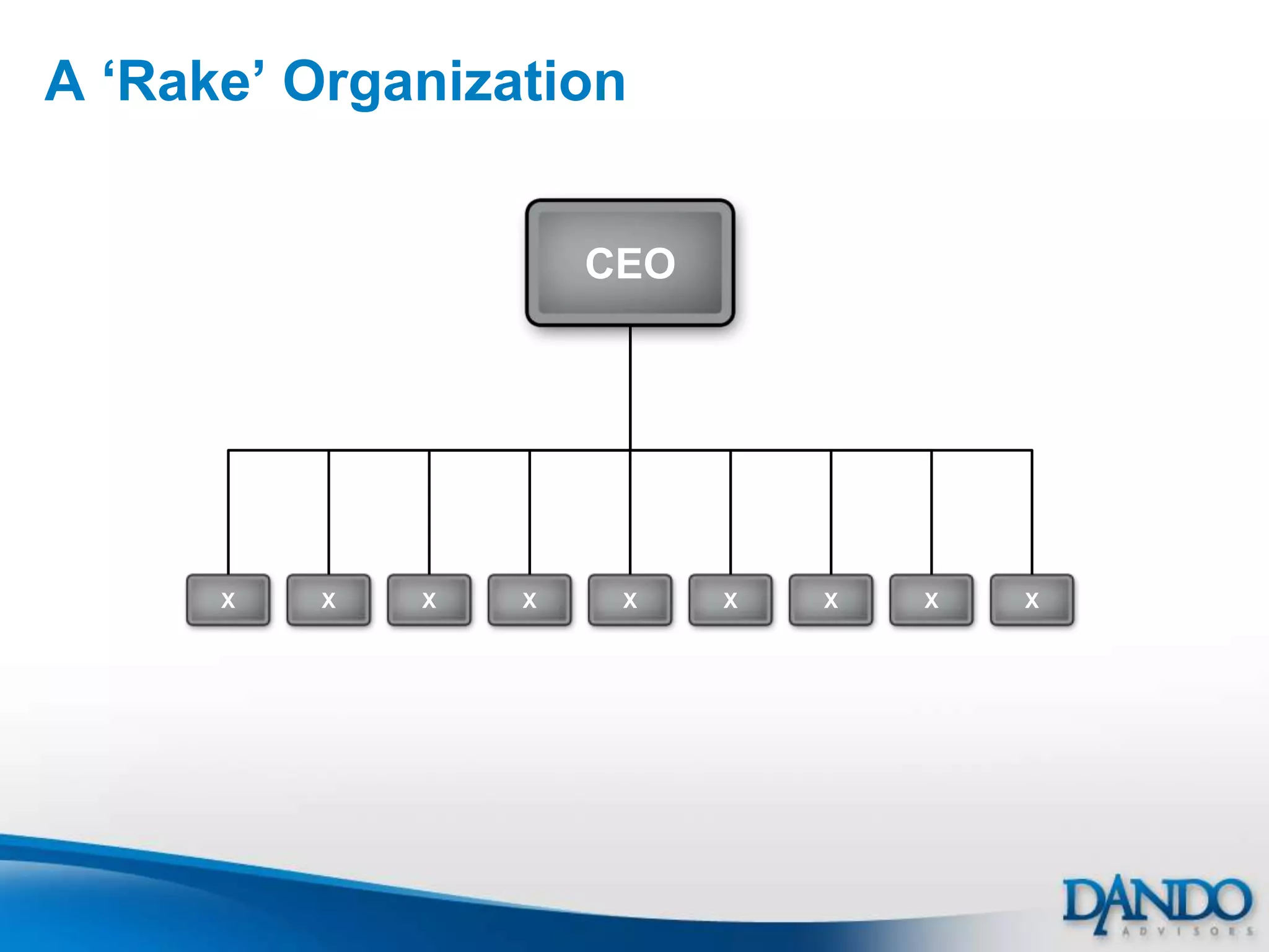 A „Rake‟ Organization


                      CEO




      X   X   X   X    X    X   X   X   X
 