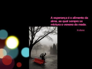 A esperança é o alimento da alma, ao qual sempre se mistura o veneno do medo. Voltaire 