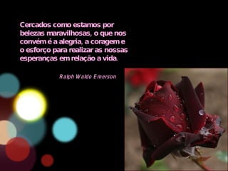 Cercados como estamos por belezas maravilhosas, o que nos convém é a alegria, a coragem e o esforço para realizar as nossas esperanças em relação a vida. Ralph Waldo Emerson 