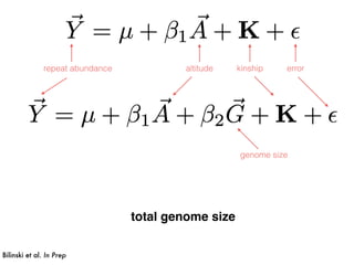 altitude kinship errorrepeat abundance
genome size
Bilinski et al. In Prep
total genome size
 