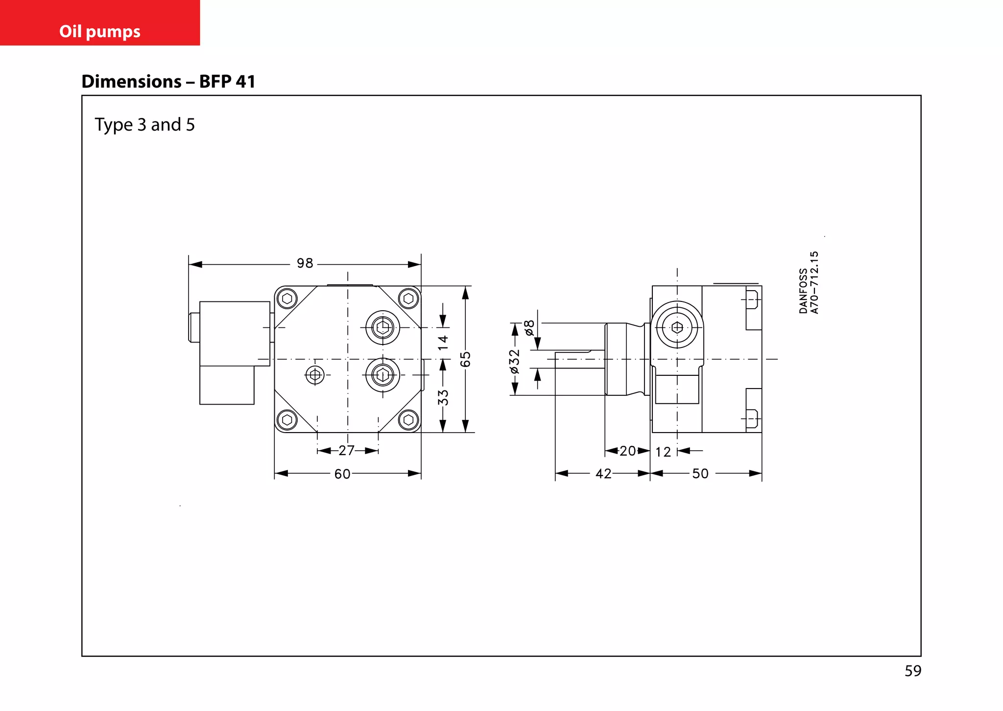 59
Oil pumps
Dimensions – BFP 41
Type 3 and 5
 