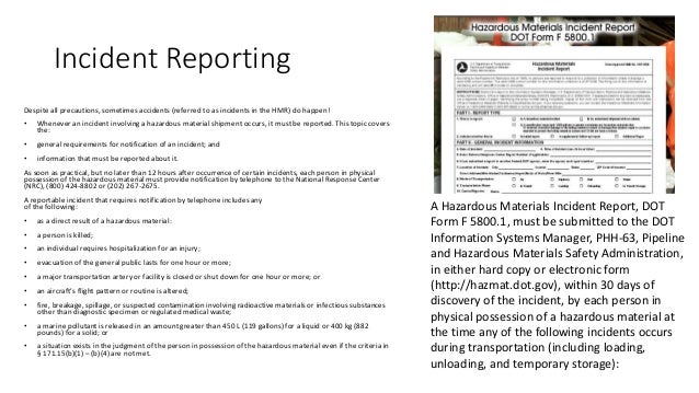dangerous and hazardous goods dot incident report