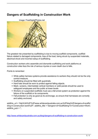 Dangers of Scaffolding in Construction Work | PDF