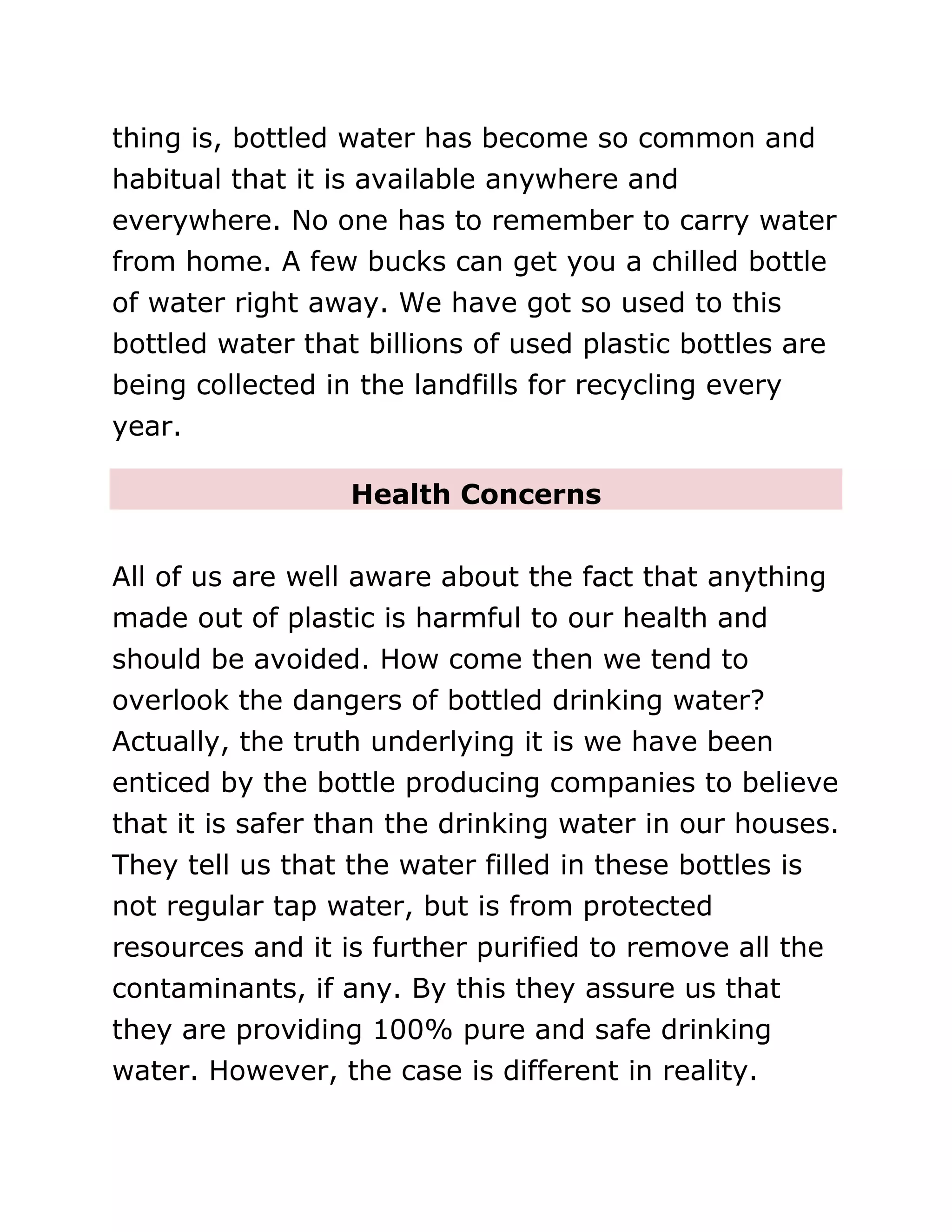 Dangers of drinking bottled water DOCX