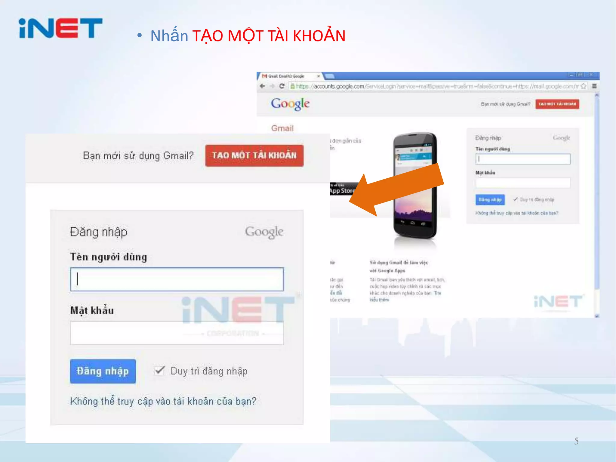 • Nhấn TẠO MỘT TÀI KHOẢN

5

 
