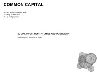 COMMON CAPITAL
Mutual and social enterprise
Funding and finance
Policy and practice




                SOCIAL INVESTMENT PROMISE AND POSSIBILITY
                Dan Gregory, November 2012
 