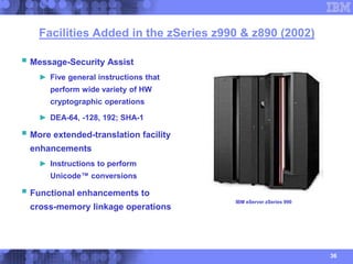 36
Facilities Added in the zSeries z990 & z890 (2002)
 Message-Security Assist
► Five general instructions that
perform w...