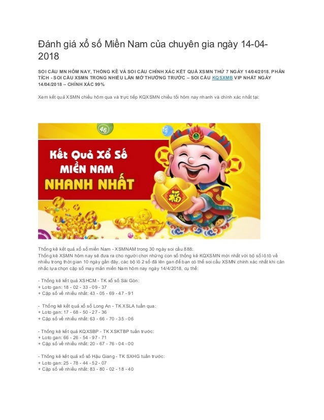 Danh Gia Xo So Mien Nam Cua Chuyen Gia Ngay 14 4 2018