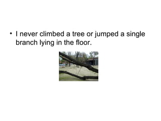 I never climbed a tree or jumped a single branch lying in the floor. 