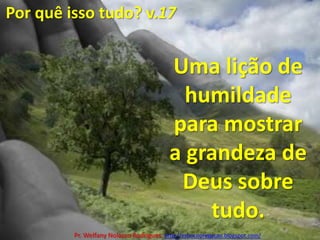 Por quê isso tudo? v.17Uma lição de humildade para mostrar a grandeza de Deus sobre tudo.Pr. Welfany NolascoRodrigues  http://esbocopregacao.blogspot.com/