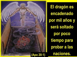 El dragón es encadenado por mil años y será soltado por poco tiempo para probar a las naciones. (Apo 20:1) 