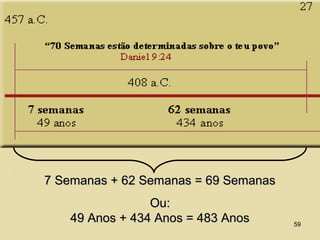 7 Semanas + 62 Semanas = 69 Semanas7 Semanas + 62 Semanas = 69 Semanas
Ou:Ou:
49 Anos + 434 Anos = 483 Anos49 Anos + 434 Anos = 483 Anos 59
 