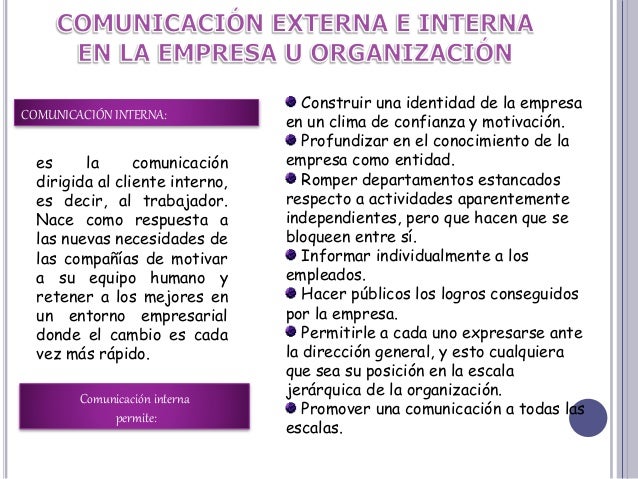 Medios o formas de comunicación interna y externa de una