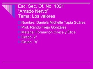 Esc. Sec. Of. No. 1021 “Amado Nervo” Tema: Los valores ,[object Object],[object Object],[object Object],[object Object],[object Object]