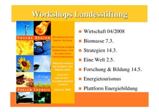     Wirtschaft 04/2008
    Biomasse 7.3.
    Strategien 14.3.
    Eine Welt 2.5.
    Forschung & Bildung 14.5.
    Energietourismus
    Plattform Energiebildung
 