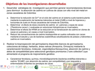 Investigaciones sobre Cadmio en el Cacao Colombiano