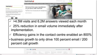 Copyright © 2012, Oracle and/or its affiliates. All rights reserved.21
 >4.5M visits and 6.2M answers viewed each month
 25% reduction in email volume immediately after
implementation.
 Efficiency gains in the contact centre enabled an 800%
 business growth to only drive 100 percent email / 200
percent call growth
 