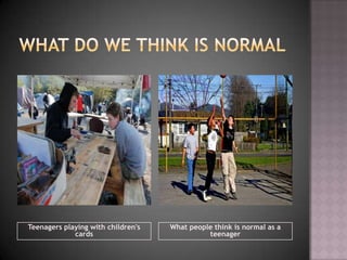 Teenagers playing with children's   What people think is normal as a
             cards                            teenager
 