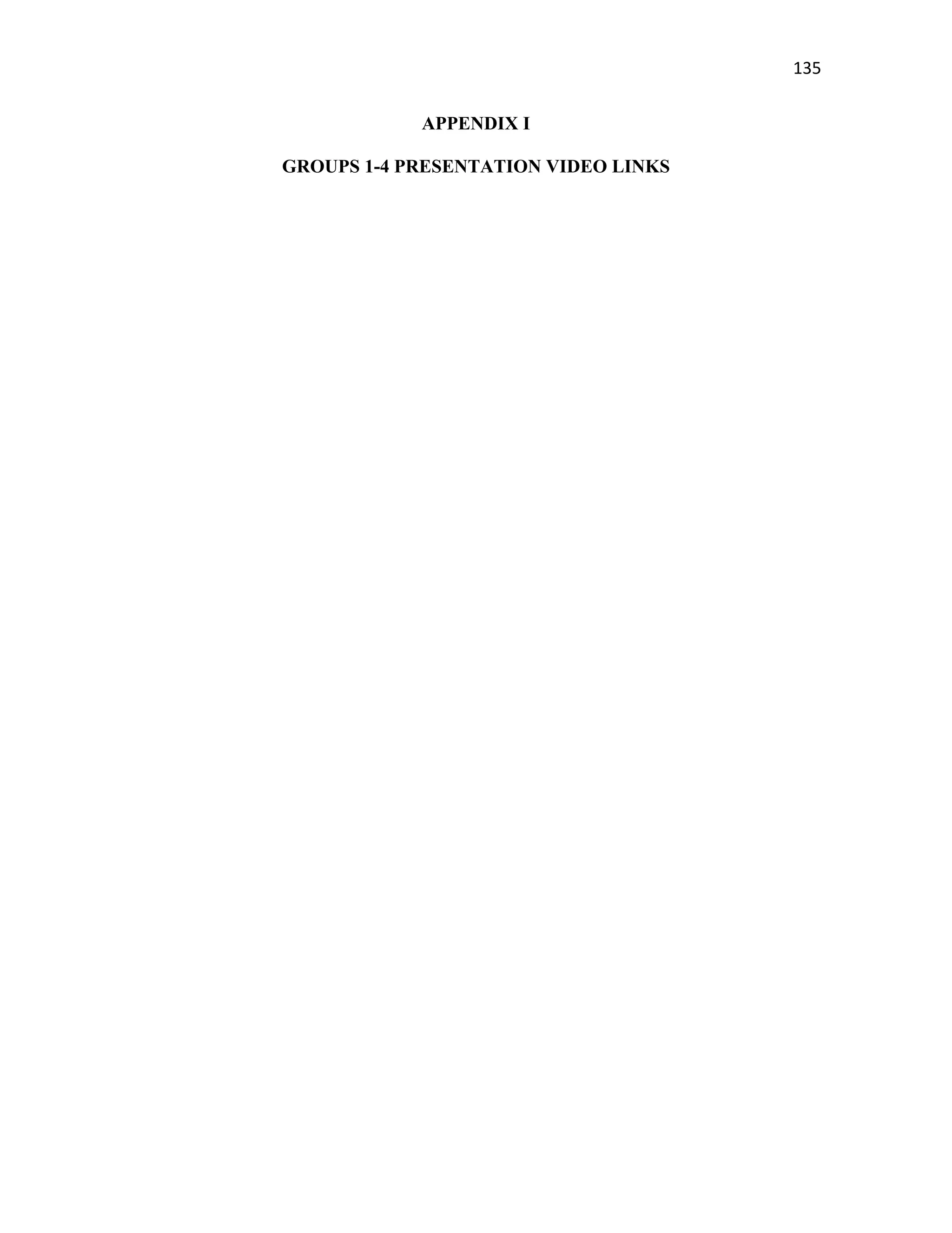   135
APPENDIX I
GROUPS 1-4 PRESENTATION VIDEO LINKS
 
