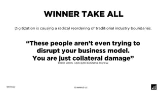 WINNER TAKE ALL
“These people aren’t even trying to
disrupt your business model.
You are just collateral damage”
EDDIE JOO...