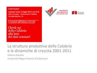 La struttura produttiva della Calabria
e le dinamiche di crescita 2001-2011
Vittorio Daniele
Università Magna Graecia di Catanzaro
 