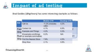 @danielgilbert44 14
Impact of ad testing
Brad Geddes (@bgtheory) has some interesting examples as follows:
 