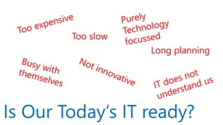 Is Our Today‘s IT ready?
Too slow
Long planning
 
