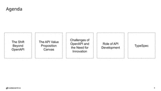 4
Agenda
The Shift
Beyond
OpenAPI
The API Value
Proposition
Canvas
Challenges of
OpenAPI and
the Need for
Innovation
Role of API
Development
TypeSpec
 