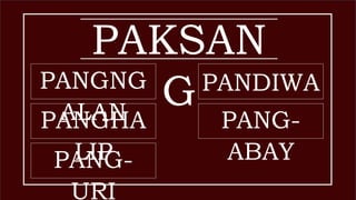 PAKSAN
GPANGNG
ALANPANGHA
LIPPANG-
URI
PANDIWA
PANG-
ABAY
 