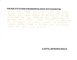 Advice for Future Criminology Students