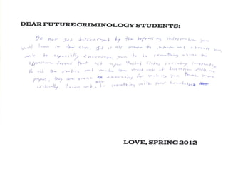 Advice for Future Criminology Students