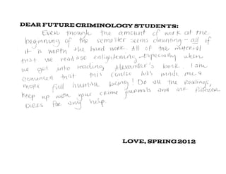 Advice for Future Criminology Students