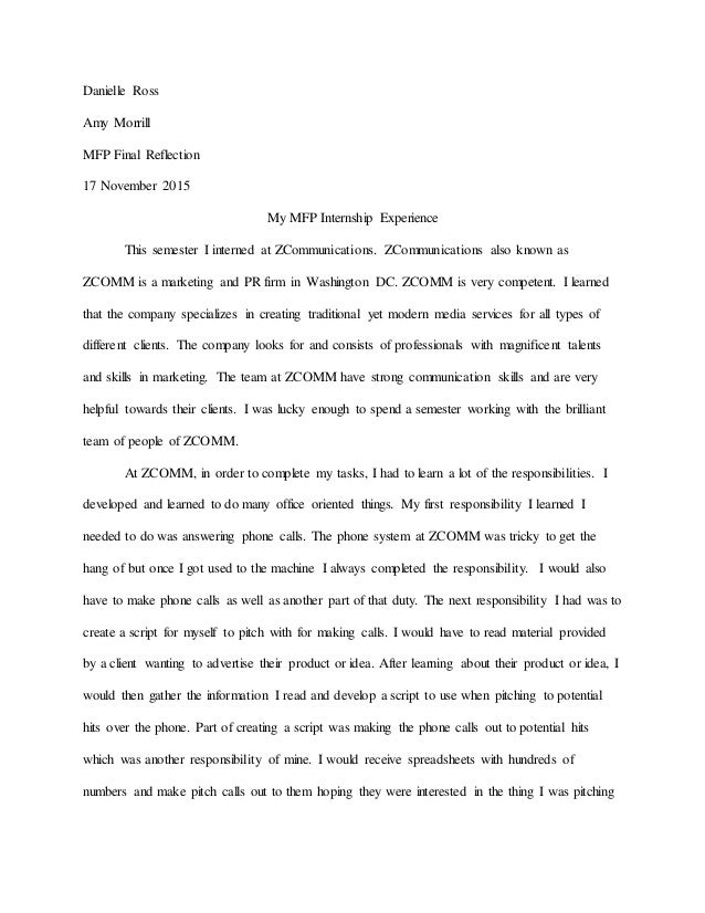 internship reflection paper essay