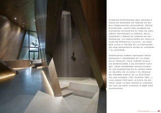 DANIEL LIBESKIND 115
muebles empotrados son hechos a
mano de encargo de tablas de ro-
ble cosechados localmente. Estos
elementos, junto con cambios de
elevación sutiles en el piso de con-
creto distinguen la cocina, sala,
comedor y áreas de dormir sin se-
pararlos. La circulación en toda la
casa es perfecta y fluida, un tema
que lleva a través de la distinción
de casi inexistente entre el interior
y el exterior.
Desafiando ambas nociones tradi-
cionales y modernos de "la casa
en el paisaje", este diseño audaz
no sacrificarse a su entorno natu-
ral, pero incorpora selectivamen-
te los elementos en el mismo para
la mejora de la casa y el paisaje.
Su nombre deriva de la cantidad
de los aviones (18), puntos (36), y
las líneas (54) que la cinta en es-
piral hace ya que define el espacio
de vida de esta vivienda 2.000 pies
cuadrados.
 