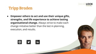 Tripp Braden
● Empower others to act and use their unique gifts,
strengths, and life experience to achieve lasting
organis...