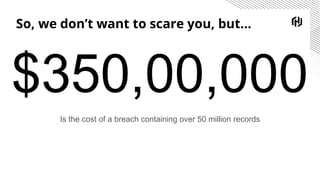 So, we don’t want to scare you, but...
$350,00,000
Is the cost of a breach containing over 50 million records
 