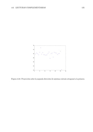 4.6. LECTURAS COMPLEMENTARIAS 135
0 5 10 15 20 25 30
22
24
26
28
30
32
34
Figura 4.24: Proyección sobre la segunda dirección de máxima curtosis ortogonal a la primera
 