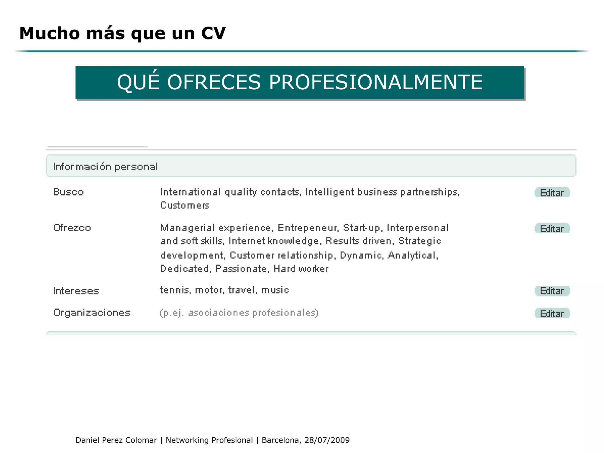 Mucho más que un CV QUÉ OFRECES PROFESIONALMENTE 