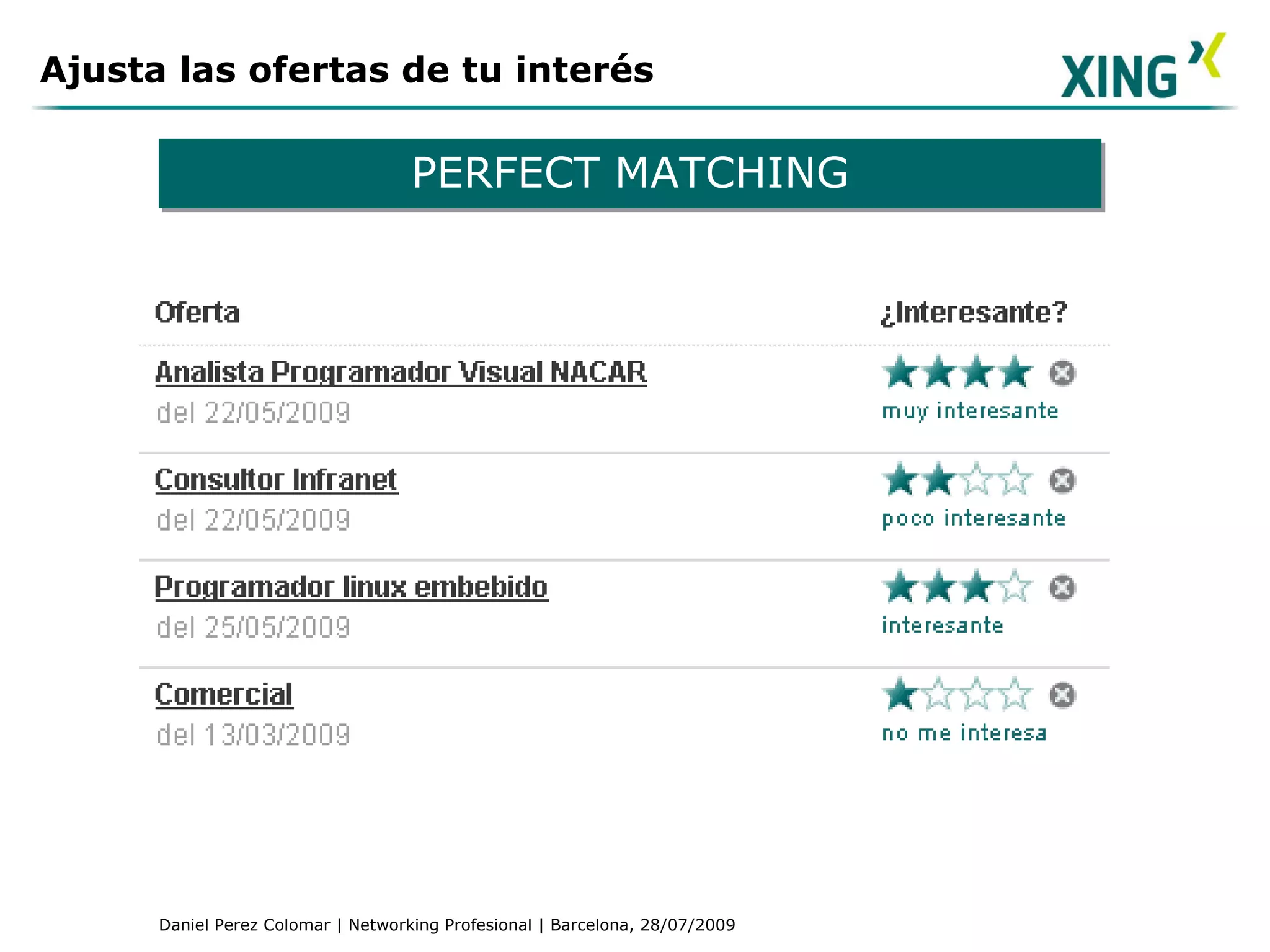 Ajusta las ofertas de tu interés PERFECT MATCHING 