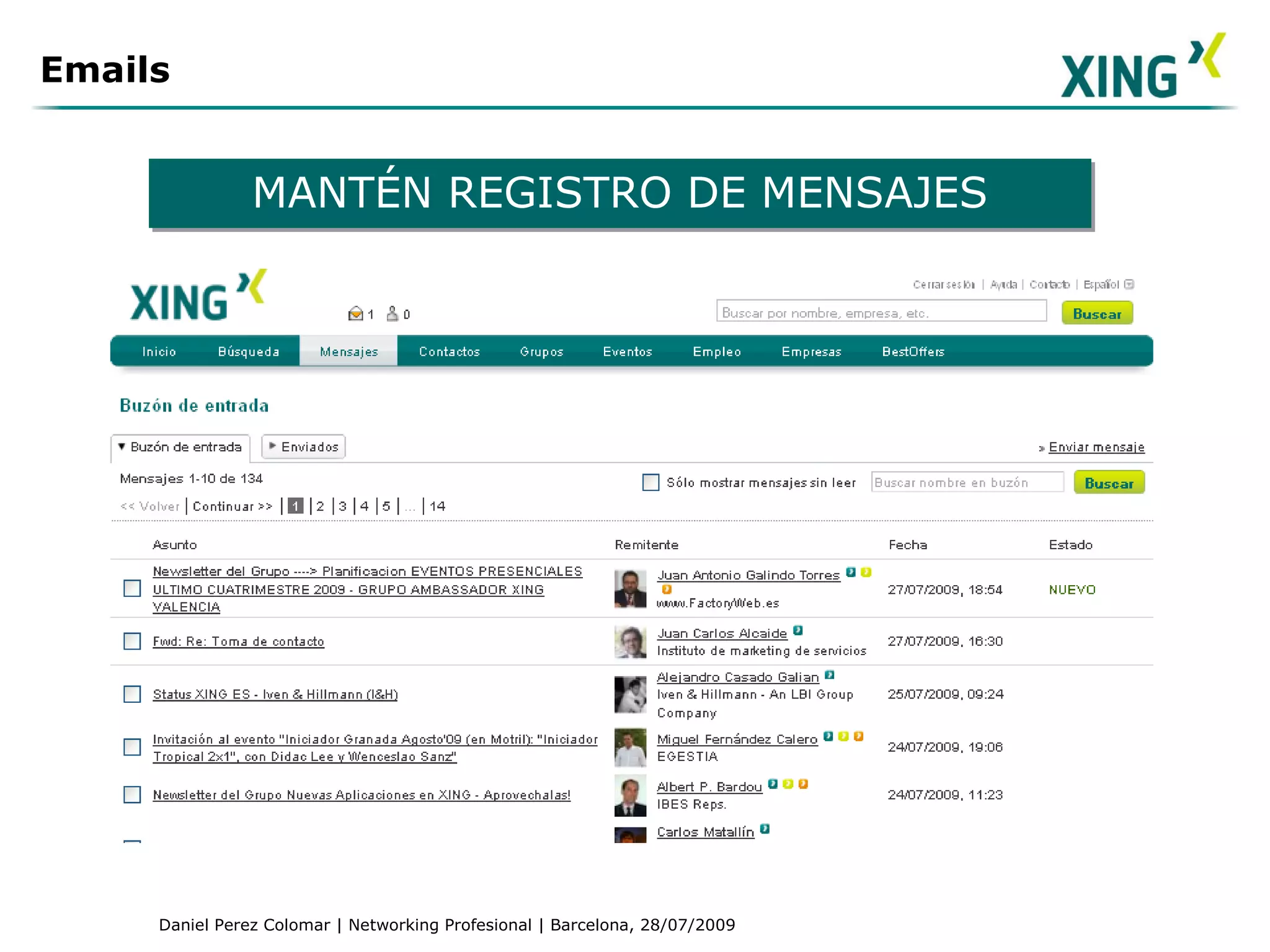 Emails MANTÉN REGISTRO DE MENSAJES 