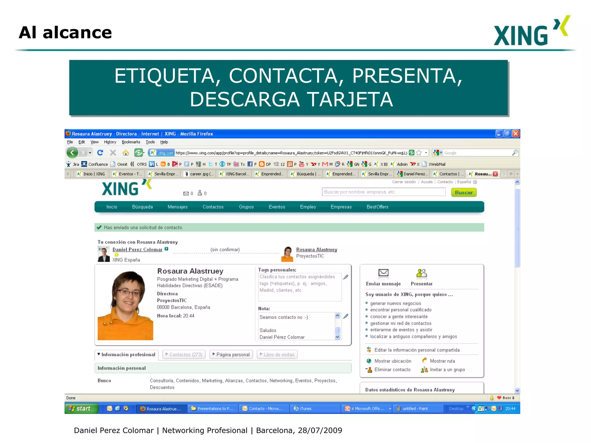 Al alcance ETIQUETA, CONTACTA, PRESENTA, DESCARGA TARJETA 